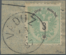 Österreich - Verwendung In Liechtenstein: 1883, 3 Kr. Doppeladler Grün, Pra.briefstück, Lt. FA Rupp - Otros & Sin Clasificación