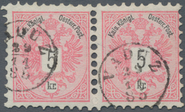 Österreich - Verwendung In Liechtenstein: 1883, 5 Kr. Rot Doppeladler Im Pra.paar, Gez. 9 1/2, Lt. F - Sonstige & Ohne Zuordnung