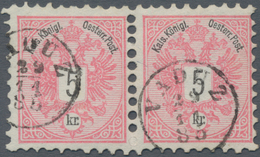 Österreich - Verwendung In Liechtenstein: 1883, 5 Kr. Rot Doppeladler Im Pra.paar, Gez. 9 1/2, Lt. F - Andere & Zonder Classificatie