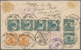 China: 1913, Junk 1 C. (2), 3 C. (6) Tied 8 Strikes Of Boxed Bilingual "CHANGSHU KU 8.6.24" To Rever - Other & Unclassified