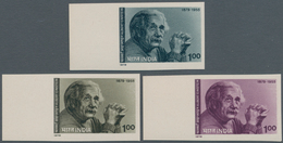 Indien: 1979, Einstein Centenary, 3 Colour Proofs In Sepia Purple And Gray Blue, Imperforate On Thic - 1854 East India Company Administration