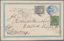Japan - Ganzsachen: 1888/89, Koban Card 1 S. Blue Uprated 5 R. Grey Canc. "HAKODATE 7..." Used As Fo - Cartoline Postali