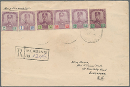 Malaiische Staaten - Johor: 1921 Registered Cover From MERSING To Singapore, Franked By 1910-20 1c, - Johore