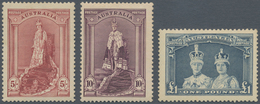 Australien: 1938 KGVI. Definitives 5s. Claret, 10s. Dull Purple And £1 Bluish Slate All Mint Lightly - Nuevos