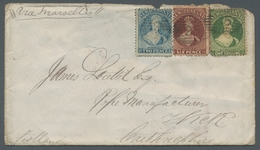 Neuseeland: 1864, Queen Victoria 1 Shilling, 2 And 6 Pence As Highly Attractive Three-color Franking - Altri & Non Classificati