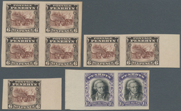 Penrhyn: 1920, Pictorials, Group Of Nine Imperforate Stamps On Ungummed Paper (toning On Reverse): 1 - Penrhyn