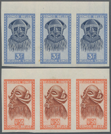 Belgisch-Kongo: 1949, African Art 3 Franc And 6,50 Franc Imperforated In Strip Of Three - Andere & Zonder Classificatie