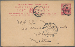 Mauritius: 1902: 8c Carmine Postal Stationery Card Overprinted 6 Cents In Black Addressed To Malta C - Mauricio (...-1967)