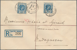 Mauritius: 1939 Registered Cover From Quatre Bornes To Tananarive, Madagascar Franked By Two Singles - Mauricio (...-1967)