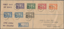 St. Helena: 1938 KGV. Set Of Seven (½d. To 1s.) On Registered First Day Cover To SINGAPORE, Cancelle - St. Helena