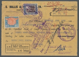 Südwestafrika: 1952-1954, Lot Of 13 Documents, Mainly Cheques Franked With Fiscal And Or Postage Sta - Afrique Du Sud-Ouest (1923-1990)