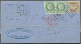 Martinique: 1877, Ceres 5c. Green Horizontal Pair And Single Value 30c. Brown, 40c. Rate On Lettersh - Andere & Zonder Classificatie