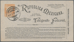 Mexiko - Ganzsachen: 1897, 5 C (+ 1 C) Orange Telegram Form Card, Used With Cds AGUASCALIENTES, 13 M - Messico