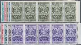 Venezuela: 1951, Coat Of Arms ‚TACHIRA‘ Airmail Stamps Complete Set Of Nine In Horiz. Strips Of Five - Venezuela