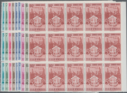 Venezuela: 1951, Coat Of Arms 'CARABOBO‘ Airmail Stamps Complete Set Of Nine In Blocks Of 15 From Ri - Venezuela