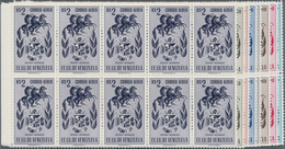 Venezuela: 1953, Coat Of Arms 'MONAGAS' Airmail Stamps Complete Set Of Nine In Blocks Of Ten From Le - Venezuela