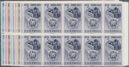 Venezuela: 1953, Coat Of Arms 'GUARICO‘ Airmail Stamps Complete Set Of Nine In Blocks Of Ten From Ri - Venezuela