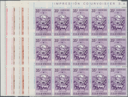 Venezuela: 1953, Coat Of Arms 'COJEDES' Normal Stamps Complete Set Of Seven In Blocks Of 15 From Dif - Venezuela