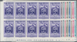 Venezuela: 1953, Coat Of Arms 'APURE‘ Airmail Stamps Complete Set Of Nine In Blocks Of Ten From Lowe - Venezuela