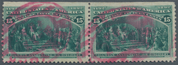 Vereinigte Staaten Von Amerika: 1893, 15 Cent Columbus, Horizontal Pair With Red NEW YORK Oval Cance - Other & Unclassified