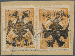 Albanien: 1913, Double Headed Eagle Overprints, 2pa. On 5pa. Ocre, Two Values In Fresh Colour And We - Albanie