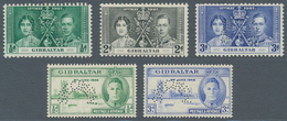 Gibraltar: 1937/1946, Coronation And Victory Issues Perforated 'SPECIMEN' Complete Sets Of Three (mi - Gibilterra
