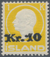 Island: 1924, King Frederik VIII 1 Kr. Yellow With "Kr. 10" Overprint Mnh. (Mi€900,-). - Other & Unclassified