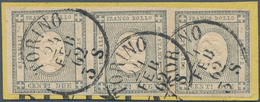 Italien - Altitalienische Staaten: Sardinien: 1861, 2 C Grey Black, Horizontal Strip Of 3, Full Marg - Sardinië