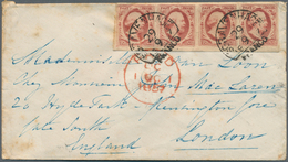 Niederlande: 1852, 10 C Rose-carmine, Horizontal Strip Of 4, Good To Wide Margins, Neatly Cancelled - Altri & Non Classificati