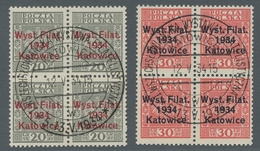 Polen: 1934, Kattowitz 2 Werte Jeweils Im Viererblock Zentrisch Mit Entsprechendem Sonderstempel "Ka - Other & Unclassified
