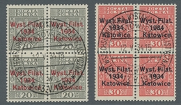 Polen: 1934, Kattowitz 2 Werte Jeweils Im Viererblock Zentrisch Mit Entsprechendem Sonderstempel "Ka - Otros & Sin Clasificación