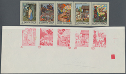 Sowjetunion: 1969 'Fairy Tale' Set Of Five As Imperforated Progressive Proof In Red, Se-tenant Botto - Otros & Sin Clasificación