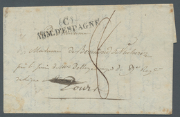 Spanien - Vorphilatelie: 1823, Folded Fieldpost Cover With L2 (C) / ARM D'ESPANGE And Taxe "8" To Fr - ...-1850 Voorfilatelie