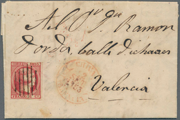 Spanien: 1853, Isabella II With Diadem Looking Righward 6 Cts Carmine Tied By With Parallel "Parilla - Cartas & Documentos