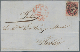 Spanien: 1853, 6 Cs. Pink On A Not Complete Letter From BILBAO To Puebla. Double Cancel Grid- And Ci - Storia Postale