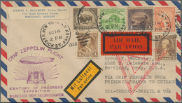 Zeppelinpost Übersee: 1933, Chicago Trip, U.S. Mail, Cover Bearing Attractive Franking (six Differen - Zeppelins