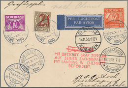 Zeppelinpost Europa: 1930, Landungsfahrt Nach Chemnitz, Niederländische Post, Bunt Frankierte Karte - Autres - Europe
