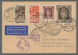 Zeppelinpost Deutschland: 1932 - 1. SAF, Zuleitung Saar Auf Hochwertig Mit Mi. 102-03 Und 151-52 Fra - Luft- Und Zeppelinpost
