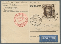 Zeppelinpost Deutschland: 1934 - 6. SAF, Zuleitung Saar Auf Hochwertig Mit Mi. 103 Frankierter Karte - Correo Aéreo & Zeppelin