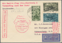 Katapult- / Schleuderflugpost: 1933, Luftpostkarte Mit Nachbringeflug Köln-Cherbourg Und Vorausflug - Airmail & Zeppelin