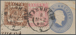 Baden - Marken Und Briefe: 1862, 9 Kr. Dunkelbraun Neben 3 Kr. Rosa Auf Ganzsachenausschnitt 6 Kr. B - Autres & Non Classés