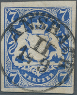 Bayern - Marken Und Briefe: 1868, 7 Kr. In Seltener Farbe PREUSSISCHBLAU, Allseits Breitrandig Gesch - Sonstige & Ohne Zuordnung