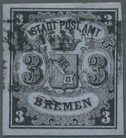 Bremen - Marken Und Briefe: 1855, "3 Gr. Waag. Gestreiftes Papier", Frabfrischer Wert Mit Allseits V - Brême
