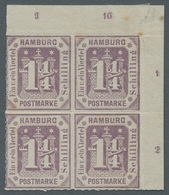 Hamburg - Marken Und Briefe: 1866 , 1 1/4 S Grauviolett, Ungebrauchter Eckrandviererblock Mit Reihen - Hamburg (Amburgo)