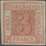 Sachsen - Marken Und Briefe: 3 Pfg Zinnoberrot, Platte III, Type 16, Ungebraucht O.G. In Ringsum Vol - Saxe
