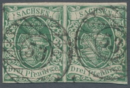 Sachsen - Marken Und Briefe: 1851, "3 Pfg. Spätauflage Dunkelgrün", Farbfrisches Waag. Paar Mit Zwei - Saxony