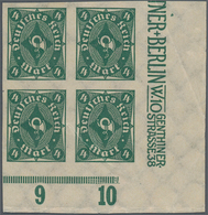 Deutsches Reich - Inflation: 1922, 4 Mark Grün UNGEZÄHNT Im Viererblock Postfrisch, Etwas Bügig. - Briefe U. Dokumente