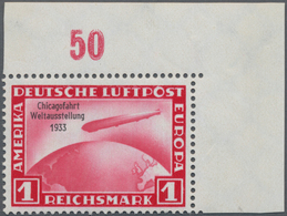 Deutsches Reich - 3. Reich: 1933. Chicagofahrt 1 RM Als Ungefaltete, Postfrische Bogenecke Oben Rech - Otros & Sin Clasificación