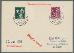 Deutsches Reich - 3. Reich: 1936, "Freizeitkongress", Zwei Randwerte Je Mit Ersttagsstempel SINDELFI - Sonstige & Ohne Zuordnung