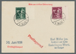 Deutsches Reich - 3. Reich: 1936, "Freizeitkongress", Zwei Randwerte Je Mit Ersttagsstempel SINDELFI - Andere & Zonder Classificatie